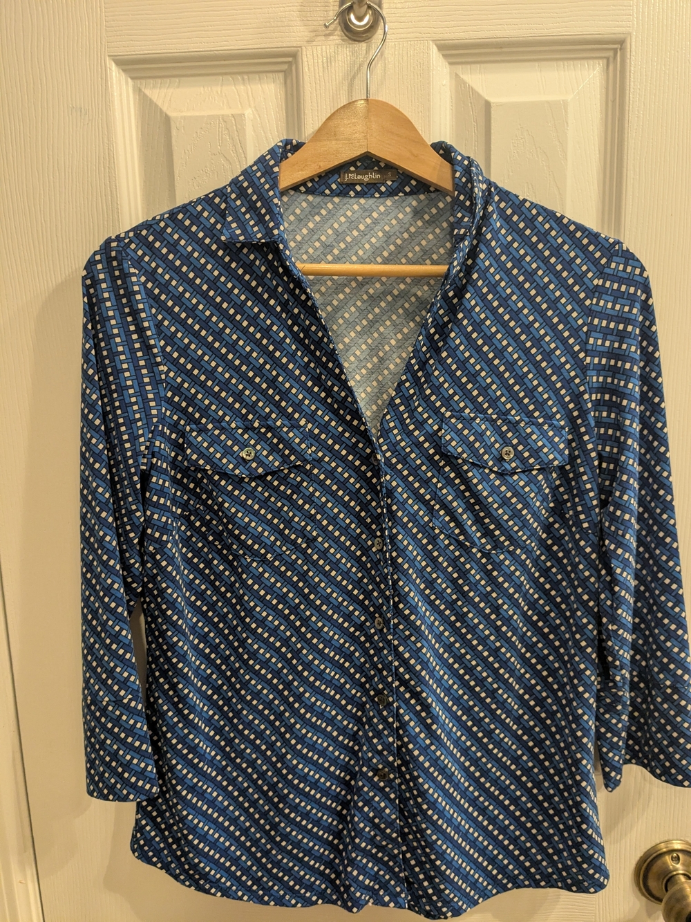 J. McLaughlin Blue Geometric Button-Down Shirt